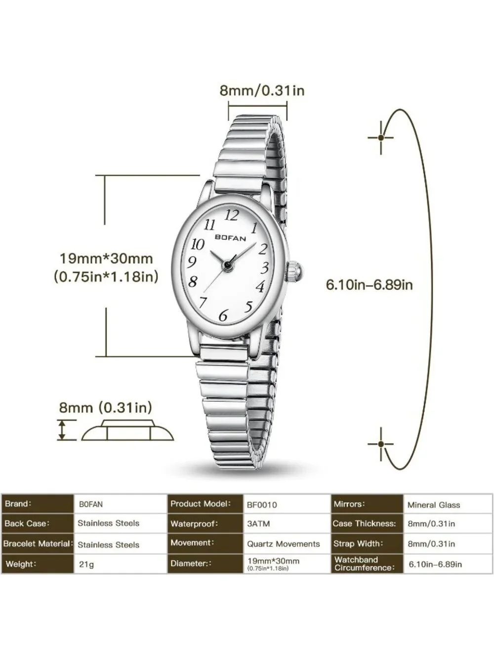 Women's Silver Analog Quartz Stainless Steel Waterproof Bracelet Wrist Watch